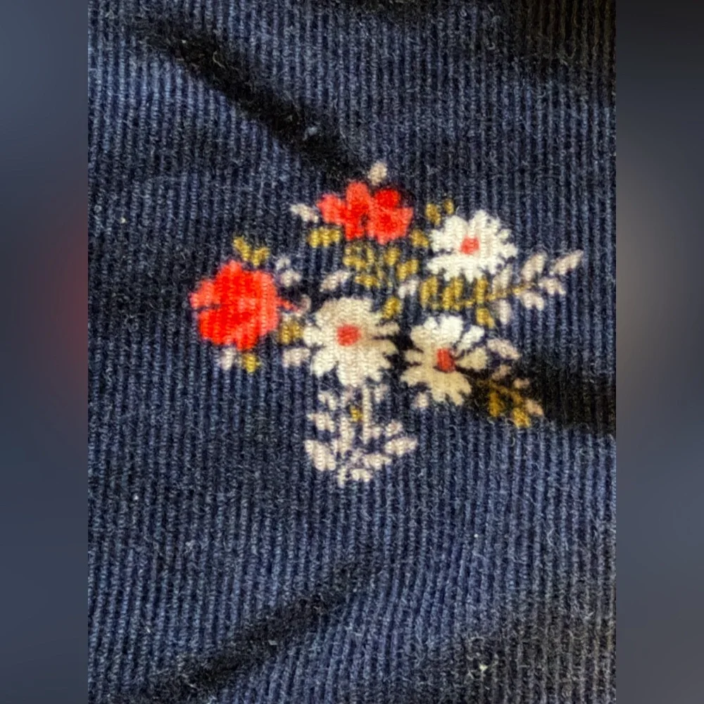 OshKosh B'gosh Navy corduroy Floral Kids Overalls vintage size 9 month
